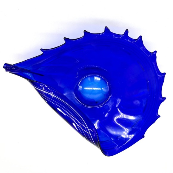 Makora Krosno Cobalt Blue Art Glass Bowl Centerpiece Modern Decor‎ Conch Shell